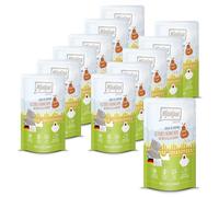 MjAMjAM - Premium Nassfutter für Katzen - Quetschie - Chicks & Friends Poulet délicieux aux poires fruitées, Paquet de 12 (12 x 125g), sans céréales