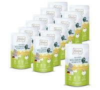 MjAMjAM - Premium Nourriture Humide pour Chats - Quetschie - Chicks & Friends Poulet juteux aux épinards Vapeur, Paquet de 12 (12 x 125g), sans céréales