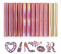 MJartoria Lot de 12 feuilles de vinyle adhésif holographique sur le thème de la rose - 30,5 x 25,4 cm - Vinyle adhésif permanent Cricut pour verre, miroirs, tasses, fenêtres, panneaux, projets d'artisanat, fournitures de bricolage