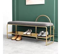 MJBDCVN Banc à chaussures à 2 niveaux, banc à chaussures en métal doré avec siège en velours, banc de rangement à chaussures robuste pour entrée, salon, couloir (dimensions : 100 x 32 x 60 cm, couleur