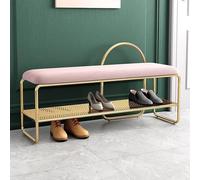 MJBDCVN Banc à chaussures à 2 niveaux, banc à chaussures en métal doré avec siège en velours, banc de rangement à chaussures robuste pour entrée, salon, couloir (dimensions : 100 x 32 x 60 cm, couleur
