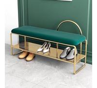 MJBDCVN Banc à chaussures à 2 niveaux, banc à chaussures en métal doré avec siège en velours, banc de rangement à chaussures robuste pour entrée, salon, couloir (dimensions : 80 x 32 x 60 cm, couleur