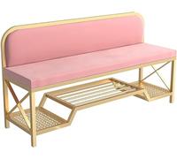 MJBDCVN Banc de rangement moderne pour chaussures avec siège avec dossier et coussin de siège doux, design industriel, cadre en métal, étagère de rangement pour chaussures pour la vie (couleur : rose)