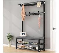 MJBDCVN Magnifique porte-manteau banc à chaussures, étagère à chaussures 4 en 1 pour entrée, 2 étagères de rangement à 2 niveaux et 4 crochets amovibles, meuble de style industriel avec cadre en acier