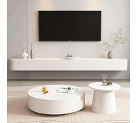 MJBDCVN Meuble TV flottant en bois massif, meuble TV mural étagères flottantes modernes, console multimédia, grand banc de rangement avec porte de (taille : 120 cm, couleur : blanc)