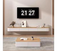 MJBDCVN Meuble TV flottant en bois massif, meuble TV mural étagères flottantes modernes pour console multimédia centre grand banc de rangement TV avec porte de (taille : 120 cm, couleur : bois + blanc