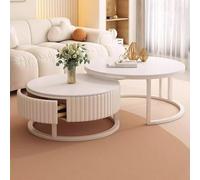MJBDCVN Table Basse Blanche Simple Moderne Ronde avec tiroirs de Rangement, Table Basse 2 en 1 avec Cadre en métal Durable