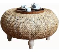 MJBDCVN Table basse en rotin tissé à la main, table basse ronde pour le salon, table d'appoint en osier rustique, table tatami de ferme, table à thé en jonc de mer