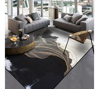 MJBDCVN Tapis moderne avec lignes dorées abstraites, noir et beige, art marbré élégant, tapis lavable pour salon, salle à manger, dortoir, chambre à coucher, décoration (140 x 230 cm)