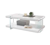 MJC Dallas Table Basse élégante Blanc Brillant sur Cinq Plateaux en Verre Table Basse avec étagère pour Votre Salon 110 x 40 x 60 cm