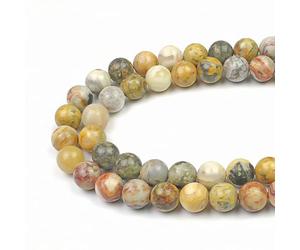MJDCB 10mm 35 pièces Agate Folle Jaune Perle Pierre Naturelle Ronde en Vrac Perles Semi Precieuse pour Fabrication de Bijoux de Bracelets et de Colliers