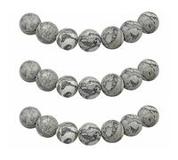 MJDCB 10mm 35 pièces Gris Picasso Perle Pierre Naturelle Ronde en Vrac Perles Semi Precieuse pour Fabrication de Bijoux de Bracelets et de Colliers