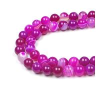 MJDCB 12mm 30 pièces Agate Rayée Rouge Rose Perle Pierre Naturelle Ronde en Vrac Perles Semi Precieuse pour Fabrication de Bijoux de Bracelets et de Colliers