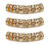 MJDCB 8mm 100pcs Perles Rondelle Strass Perle Intercalaires pour Bracelet Collier Bijoux Accessoires（Doré/Blanc）