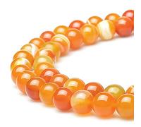 MJDCB 8mm 43 pièces Agate Rayée Orange Perle Pierre Naturelle Ronde en Vrac Perles Semi Precieuse pour Fabrication de Bijoux de Bracelets et de Colliers