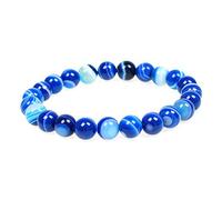 MJDCB Bracelet Agate Rayures Bleue Naturel 8mm Perle Pierre de Protection Puissante