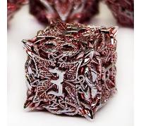 MJDICEOK D&D Jeu de dés DND polyédriques en métal avec 7 dés pour jeu de rôle - Donjons et Dragons solides (rouge argenté)