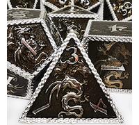 MJDICEOK DND Dice Dragon Set de 7 dés en métal pour jeux de rôle Donjons et Dragons Argenté/noir