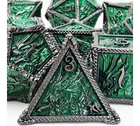 MJDICEOK Lot de 7 dés dragon en métal DND pour jeu de rôle/D&D/RPG-MTG/jeux de rôle/Pâques/Halloween (noir et vert)