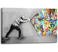 MJEDC Banksy Graffiti Toile Art Décor Behind the Curtain Graffiti Art Tableau Street Art Impression sur Toile Tableau Décoration murale salon moderne Avec Cadre (30x50cm(11.8x19.7inch))