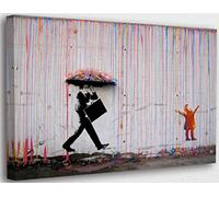 MJEDC Banksy Graffiti Toile Art Décor Kid Playing in Colorful Rain Tableau Street Art Impression sur Toile Tableau Décoration murale salon moderne Avec Cadre (40x60cm(15.7x23.6inch))