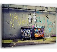 MJEDC Banksy Graffiti Toile Art Décor Life is Short Tableau Street Art Impression sur Toile Tableau Décoration murale salon moderne Avec Cadre (Life is Short, 70x120cm(27.6x47.2inch))