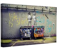 MJEDC Banksy Graffiti Toile Art Décor Life is Short Tableau Street Art Impression sur Toile Tableau Décoration murale salon moderne Avec Cadre (Life is Short, 80x120cm(31.5x47.2inch))