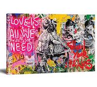 MJEDC Banksy Graffiti Toile Art Décor Love is All We Need Tableau Street Art Impression sur Toile Tableau Décoration murale salon moderne Avec Cadre (30x50cm(11.8x19.7inch))