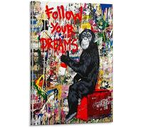 MJEDC Banksy Graffiti Toile Art Décor Suivez Vos Rêves Tableau Street Art Impression sur Toile Tableau Décoration murale salon moderne Avec Cadre (Suivez Vos Rêves, 80x140cm(31.5x55.1inch))
