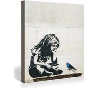 MJEDC Banksy Images sur toile, Girl with Blue Bird, graffiti, street art, impression d'art sur châssis prête à accrocher, décoration murale pour le salon, déco XXL, 20 x 30 cm