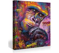 MJEDC Banksy Impression sur toile colorée Gorilla Graffiti Street Art prête à l'emploi sur châssis Décoration murale XXL 20 x 30 cm