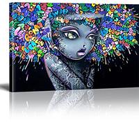 MJEDC Banksy Toile Tableau Doodle girl Street Art Graffiti Toile Art Décor Impression sur Toile Tableau Décoration murale salon moderne Avec Cadre 30x50cm(11.8x19.7inch)