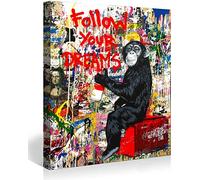 MJEDC Banksy Toile Tableau Follow Your Dreams Street Art Graffiti Toile Art Décor Impression sur Toile Tableau Décoration murale salon moderne Avec Cadre 30x40cm