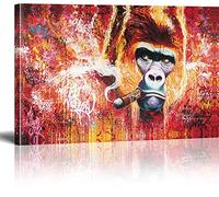 MJEDC Banksy Toile Tableau Gorilla Smoking Cigar Street Art Graffiti Toile Art Décor Impression sur Toile Tableau Décoration murale salon moderne Avec Cadre 60x100cm(23.6x39.4inch)