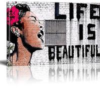 MJEDC Banksy Toile Tableau Life is Beautiful Street Art Graffiti Toile Art Décor Impression sur Toile Tableau Décoration murale salon moderne Avec Cadre 20x30cm
