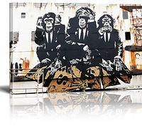 MJEDC Banksy Toile Tableau Singes de la sagesse Street Art Graffiti Toile Art Décor Impression sur Toile Tableau Décoration murale salon moderne Avec Cadre 20x30cm
