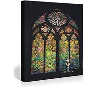 MJEDC Banksy Toile Tableau Stained Glass Window Street Art Graffiti Toile Art Décor Impression sur Toile Tableau Décoration murale salon moderne Avec Cadre 70x100cm(27.6x43.3inch)