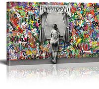 MJEDC Banksy Toile Tableau Woman Window Edge Street Art Graffiti Toile Art Décor Impression sur Toile Tableau Décoration murale salon moderne Avec Cadre 30x50cm(11.8x19.7inch)