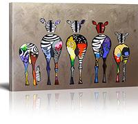 MJEDC Banksy Toile Tableau Zebra Herd Colourful Rears Street Art Graffiti Toile Art Décor Impression sur Toile Tableau Décoration murale salon moderne Avec Cadre 30x50cm