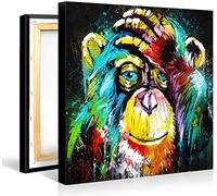 MJEDC Tableau Singes Pop Art Toile Cadre Singes Deco, Moderne Cool Animal Toile Art Pour Salon Décoration (Avec Cadre, 70x70cm(27.55x27.55 inch))