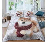 MJFCoin 3D, Imprimé Corgi Literie en Microfibre Super Douce Et Respirante Set De Housse De Couette 3 Pièces avec Taies d'oreiller King（220x240cm）