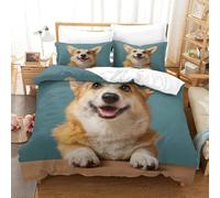 MJFCoin 3D, Imprimé Corgi Literie en Microfibre Super Douce Et Respirante Sets De Housses De Couettes 3 Pièces Et Taie d'oreiller Single(140x200cm)