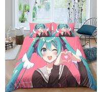 MJFCoin 3D, Imprimé Hatsune Miku Literie en Microfibre Super Douce Et Respirante Set De Housse De Couette 3 Pièces avec Taies d'oreiller King（220x240cm）