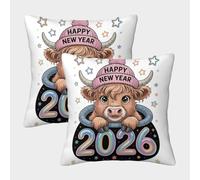 MJFCoin Bovins des Hautes Terres Housse De Coussin Ensemble De 2 Nouvelle année Décoratives Salon De Jardin Extérieur Lot De 2 Motif Imprimé Confort Et Douceur Garantis Confort du Salon 50x50cm
