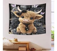 MJFCoin Highland Cow 3D Effet Tapisserie Art Mural Tapisserie Murales Tissu Pour La Décoration De Chambre À Coucher, Décorations Murales, Art Mural, Nappes Tenture Murale 150cmx200cm