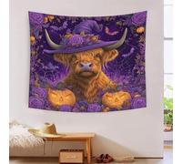 MJFCoin Highland Cow 3D Effet Tapisserie Art Mural Tapisserie Murales Tissu Pour La Décoration De Chambre À Coucher, Décorations Murales, Art Mural, Nappes Tenture Murale 130cmx150cm