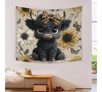 MJFCoin Highland Cow 3D Effet Tapisserie Art Mural Tapisserie Murales Tissu Pour La Décoration De Chambre À Coucher, Décorations Murales, Art Mural, Nappes 130cmx150cm