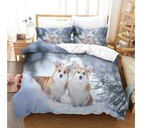 MJFCoin Imprimé 3D Corgi Ensemble De Literie avec Microfibre Super Douce Et Respirante Sets De Housses De Couettes 3 Pièces Et Taie d'oreiller Super King（260x220cm）