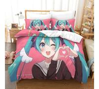 MJFCoin Imprimé 3D Hatsune Miku Ensemble De Literie avec Microfibre Super Douce Et Respirante Set De Housse De Couette 3 Pièces avec Taies d'oreiller Single（140x200cm）