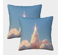 MJFCoin Lancement de la fusée Housse De Coussin Ensemble De 2 Piste de feu de Ciel Décoratives Salon De Jardin Extérieur Lot De 2 Motif Imprimé Confort Et Douceur Garantis Confort du Salon 50x50cm